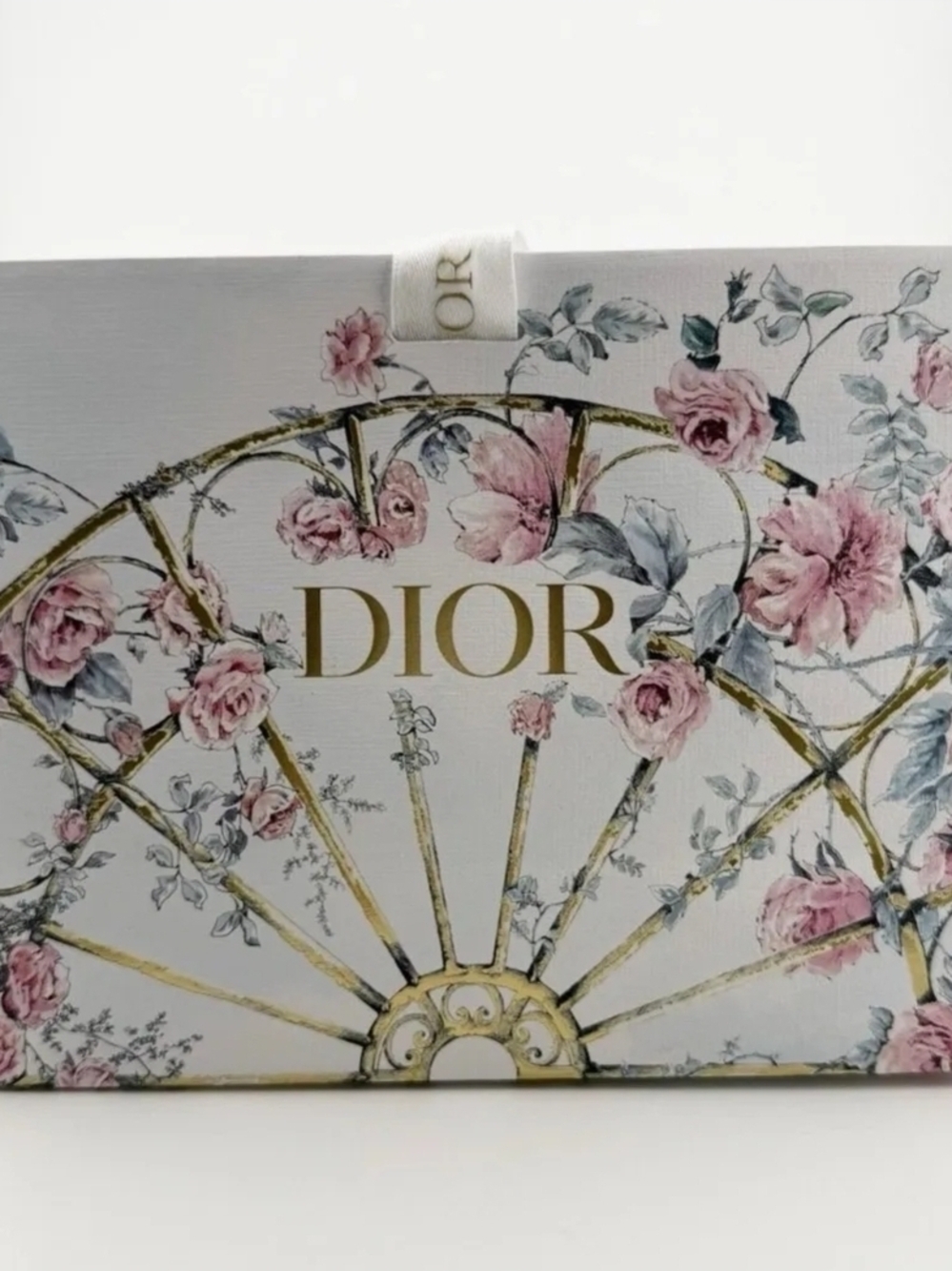 Dior Cream Bag with Pink Roses and Gold Logo